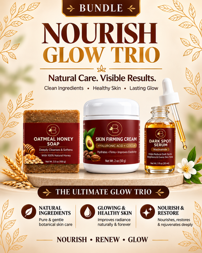 Blisfull Skin Nourish & Glow Trio — Oat Milk Honey Soap, Skin Firming Cream & Dark Spot Serum Bundle | Save 10%