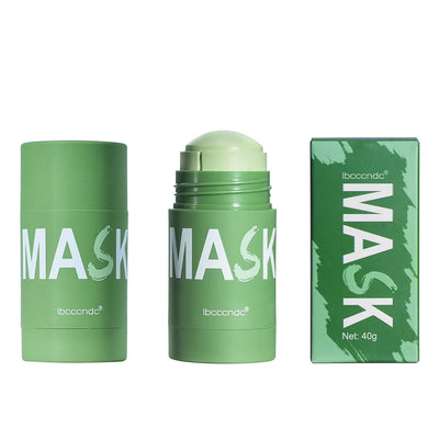 Green tea cleansing stick mask in a green cylindrical container with white text, designed for deep skin cleansing, SKU: 14:771#40g